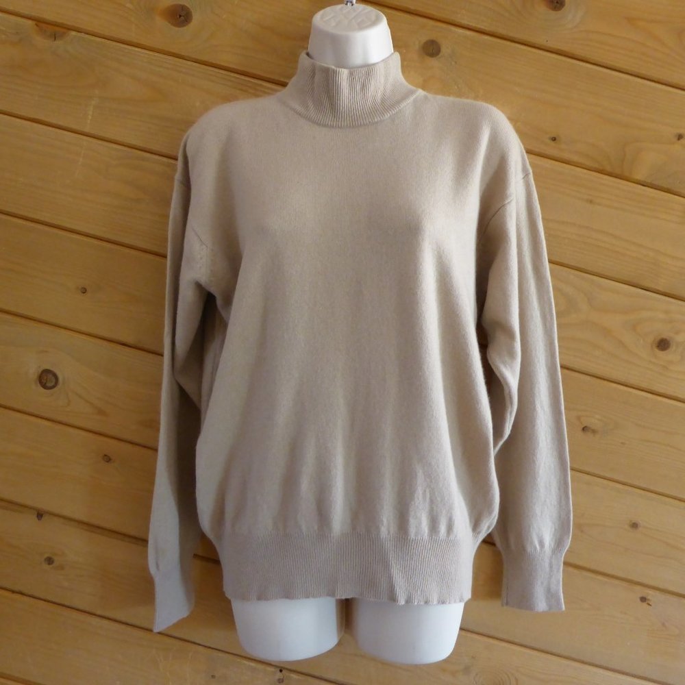 ESCADA Tan Beige 100% Cashmere Long Sleeve Relax Fit Mock Turtleneck Sweater M
